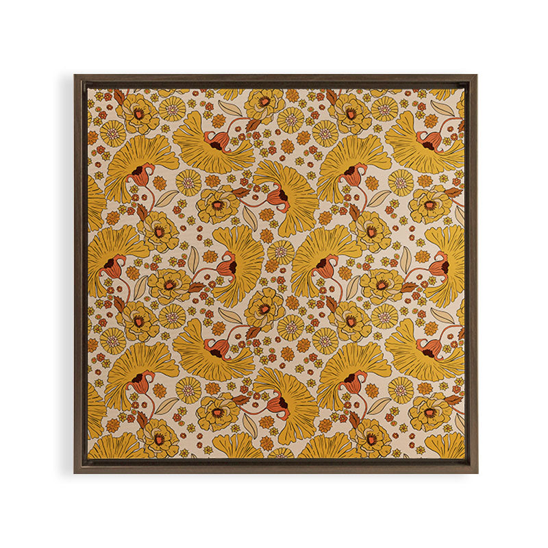 70s Floral Pattern Framed Canvas Print