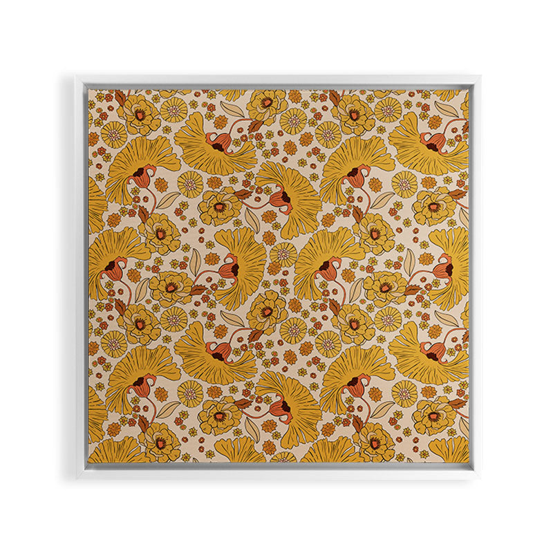 70s Floral Pattern Framed Canvas Print