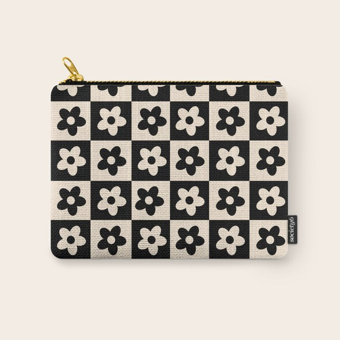 90s flowers checkers cream and black Carry All Pouch