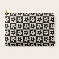 90s flowers checkers cream and black Carry All Pouch