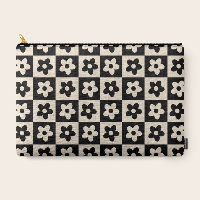 90s flowers checkers cream and black Carry All Pouch
