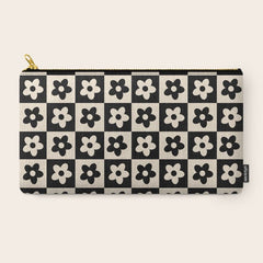 90s flowers checkers cream and black Carry All Pouch