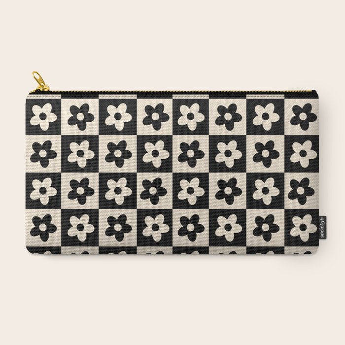90s flowers checkers cream and black Carry All Pouch