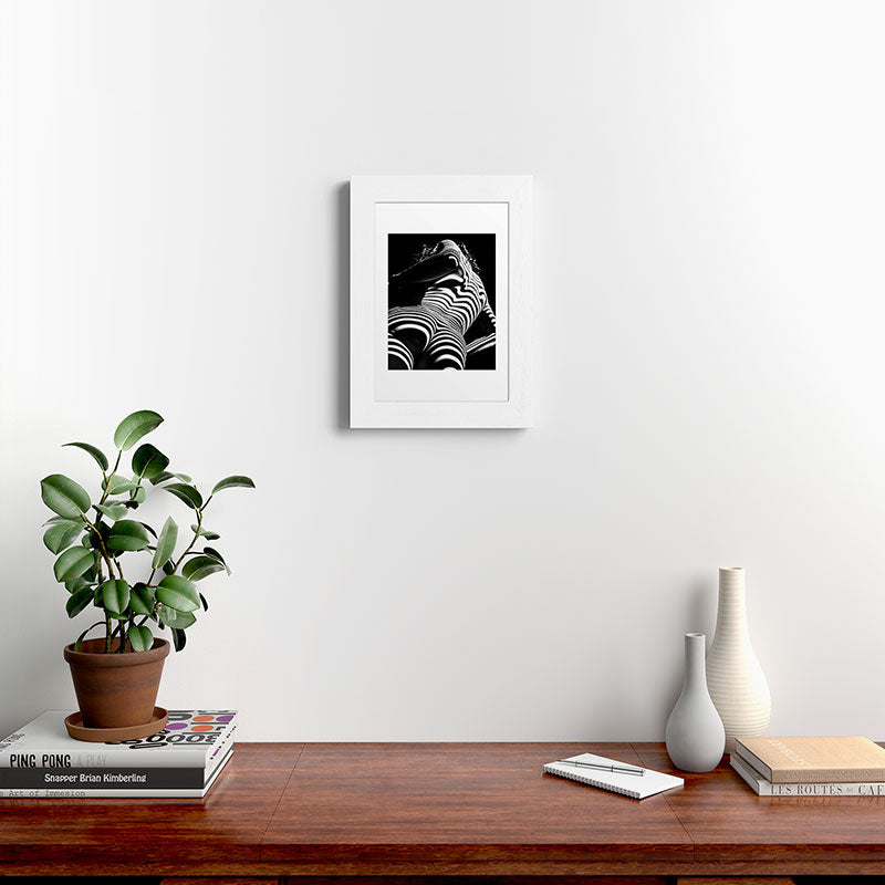 2070-AK Woman Nude Zebra Striped Light Curves around Back Butt Behind Naked Art Framed Art Print