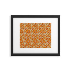 70s retro vintage daisies, flowers, orange, peach Framed Art Print