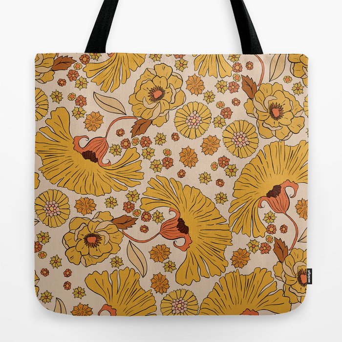 70s Floral Pattern Tote Bag