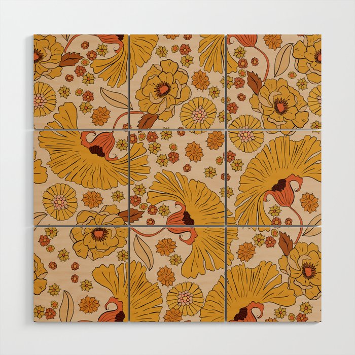70s Floral Pattern Wood Wall Art