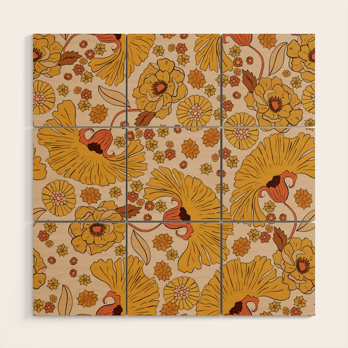 70s Floral Pattern Wood Wall Art