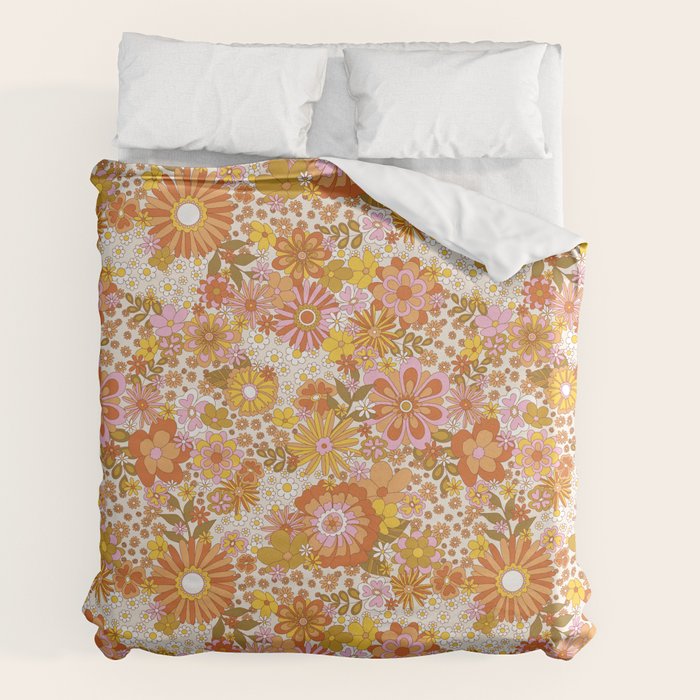 70s Floral Pattern Duvet Cover