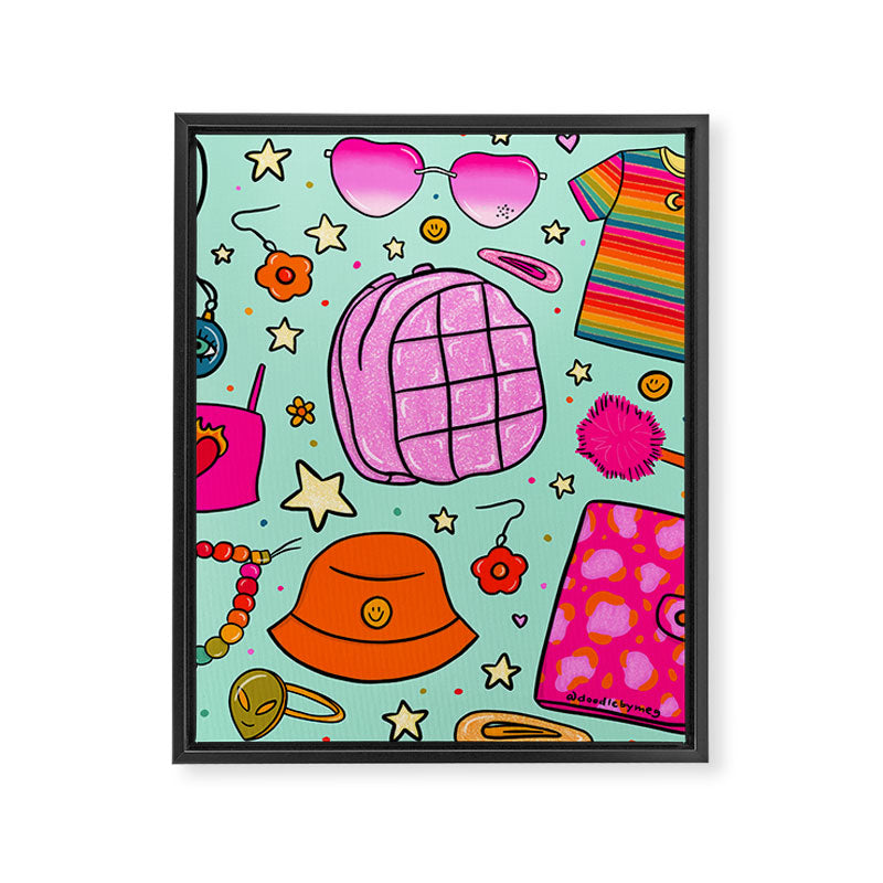 90's Things Print Framed Canvas Print