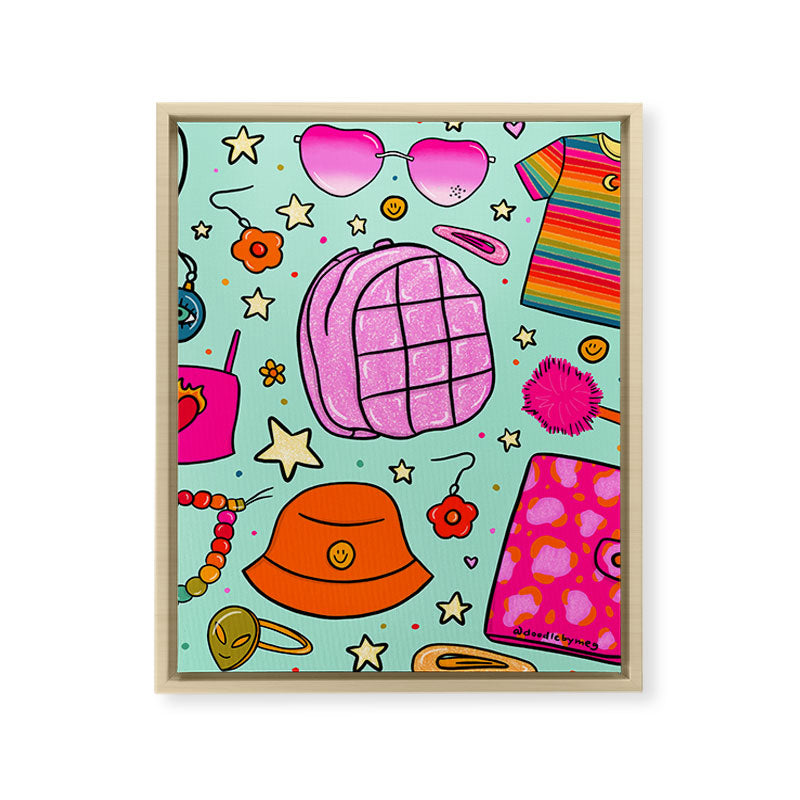 90's Things Print Framed Canvas Print