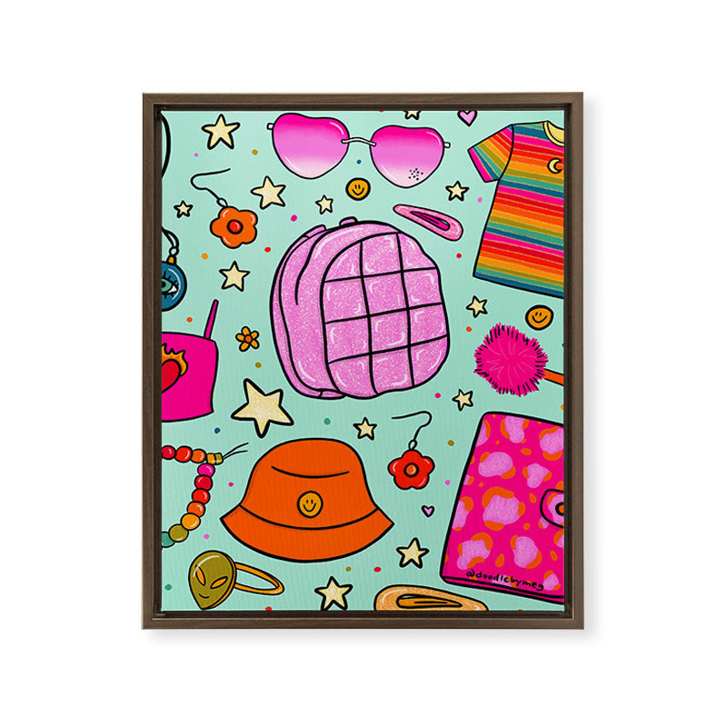 90's Things Print Framed Canvas Print