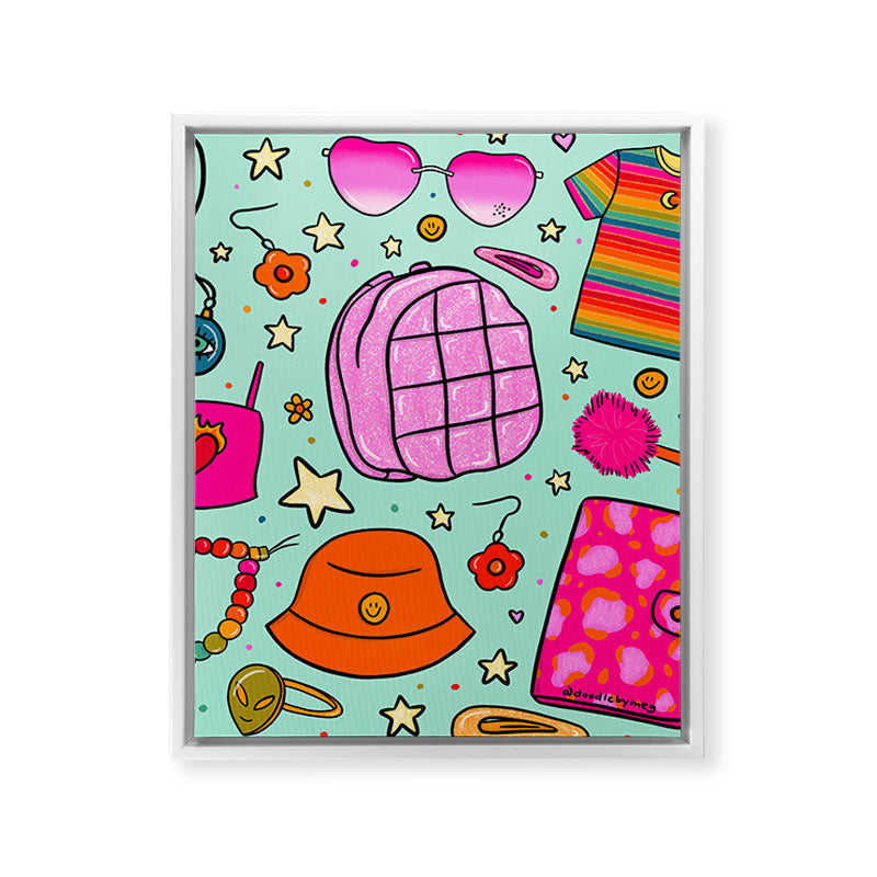90's Things Print Framed Canvas Print