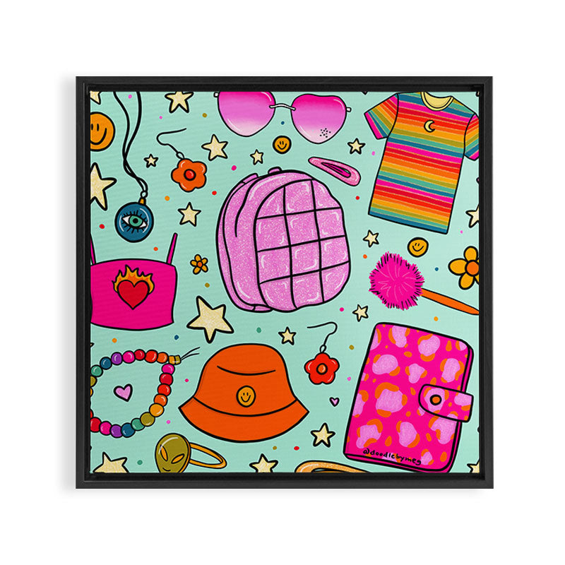 90's Things Print Framed Canvas Print