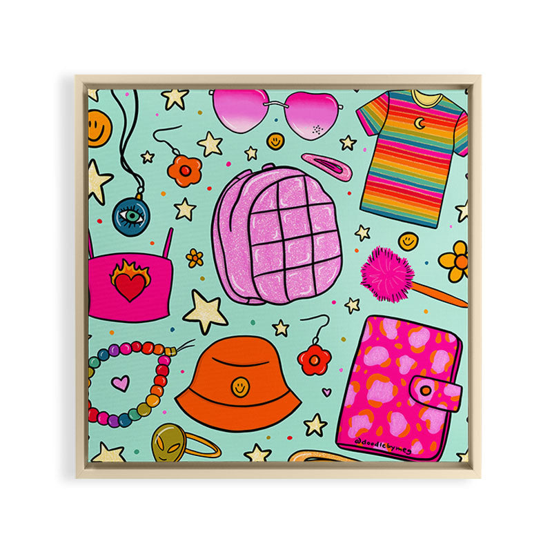 90's Things Print Framed Canvas Print