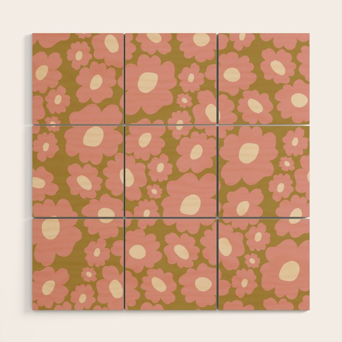 70������������������s Retro Floral  Wood Wall Art