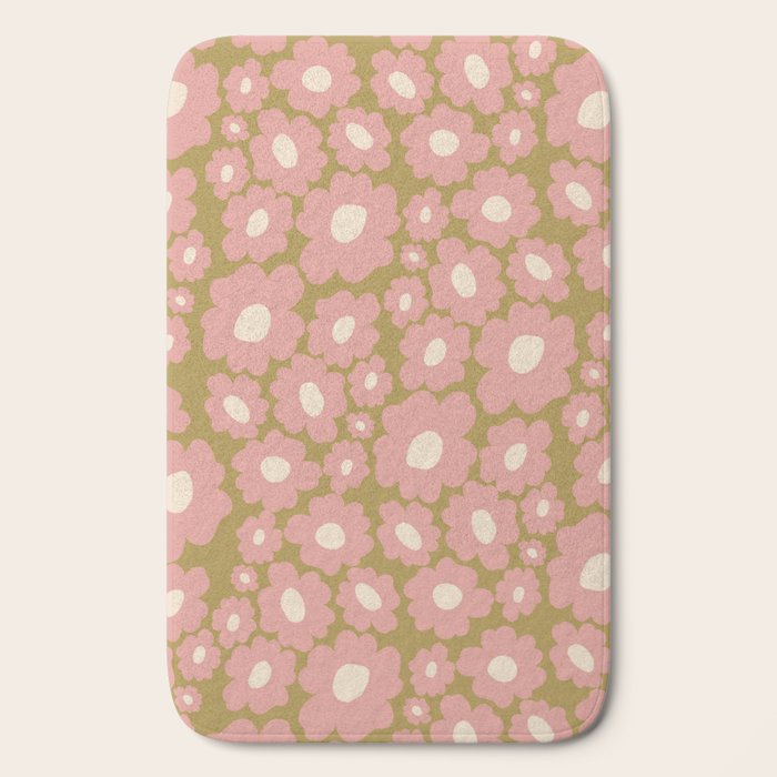 70������������������s Retro Floral  Bath Mat
