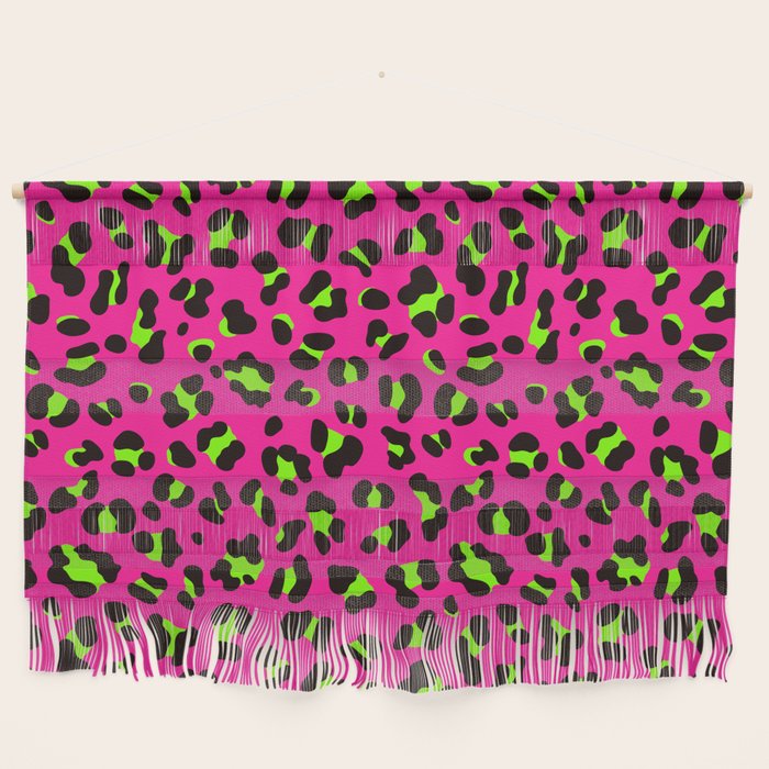 80s Neon Pink and Lime Green Leopard Wall Hanging
