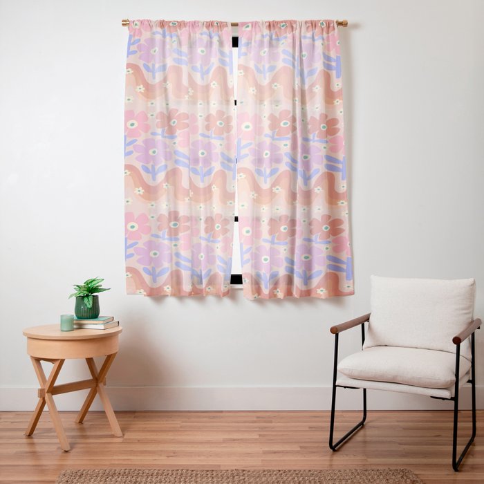 70s Retro Floral vibe Window Curtain