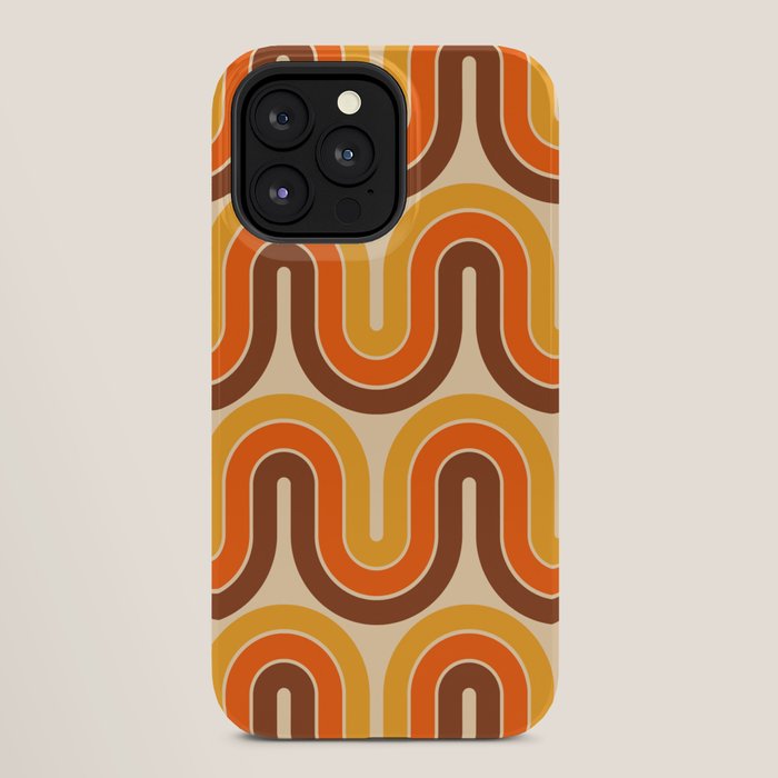 70s Retro Vintage Style Wave Pattern Autumn Brown Orange and Yellow iPhone Case