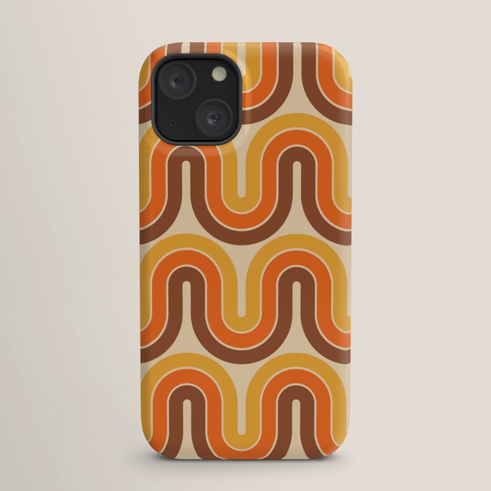 70s Retro Vintage Style Wave Pattern Autumn Brown Orange and Yellow iPhone Case