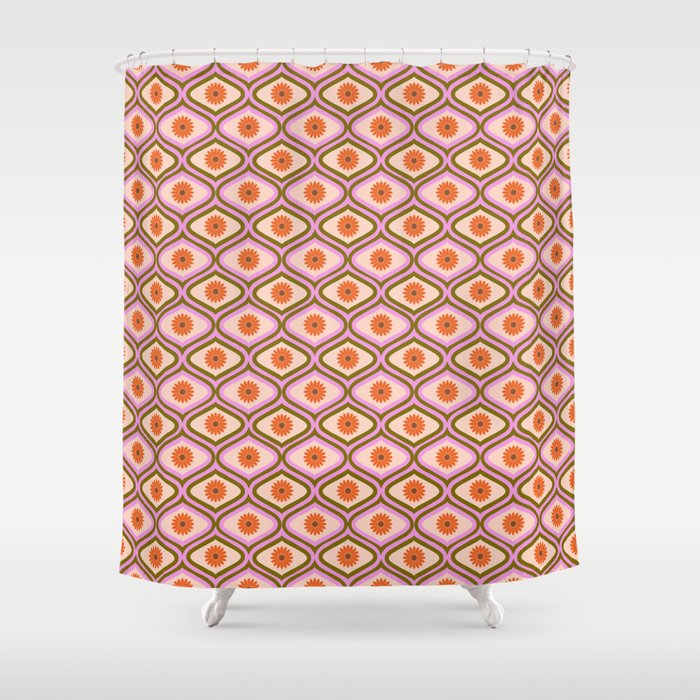 70s Disco Daisy Flower Pattern Shower Curtain