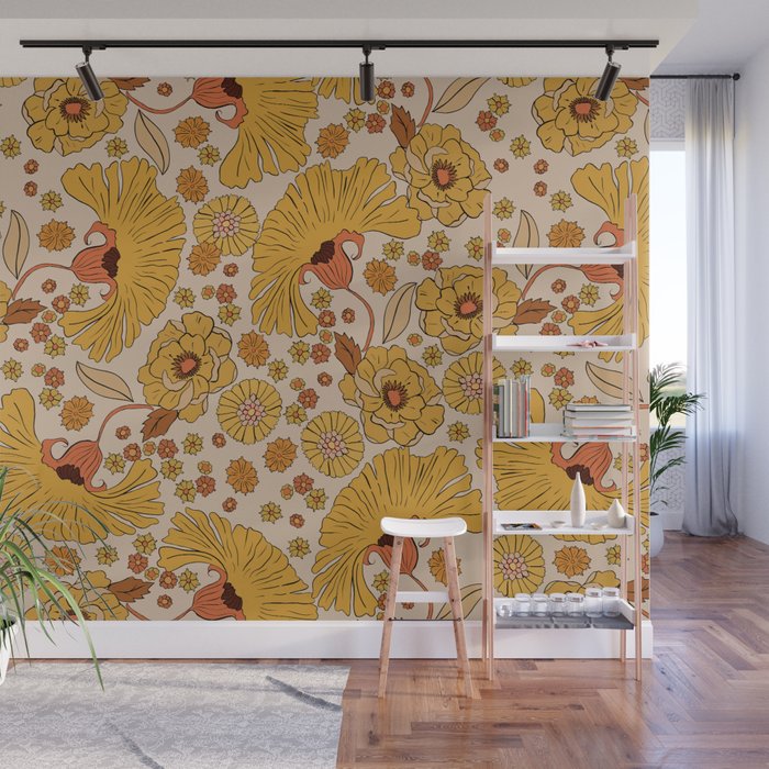 70s Floral Pattern Wall Mural
