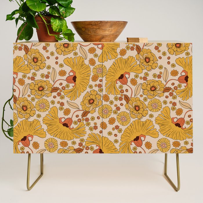 70s Floral Pattern Credenza