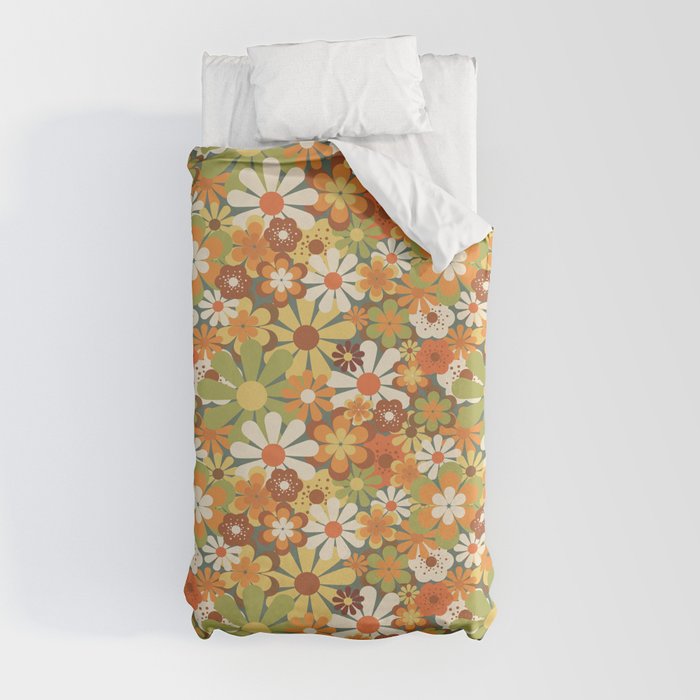 70's Retro Flowers Print Duvet Cover