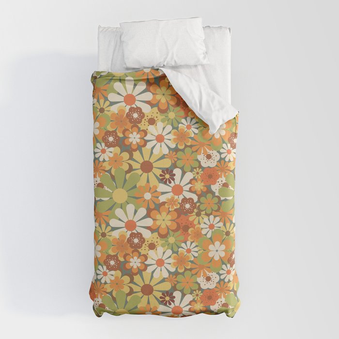 70's Retro Flowers Print Duvet Cover
