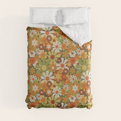70's Retro Flowers Print Duvet Cover