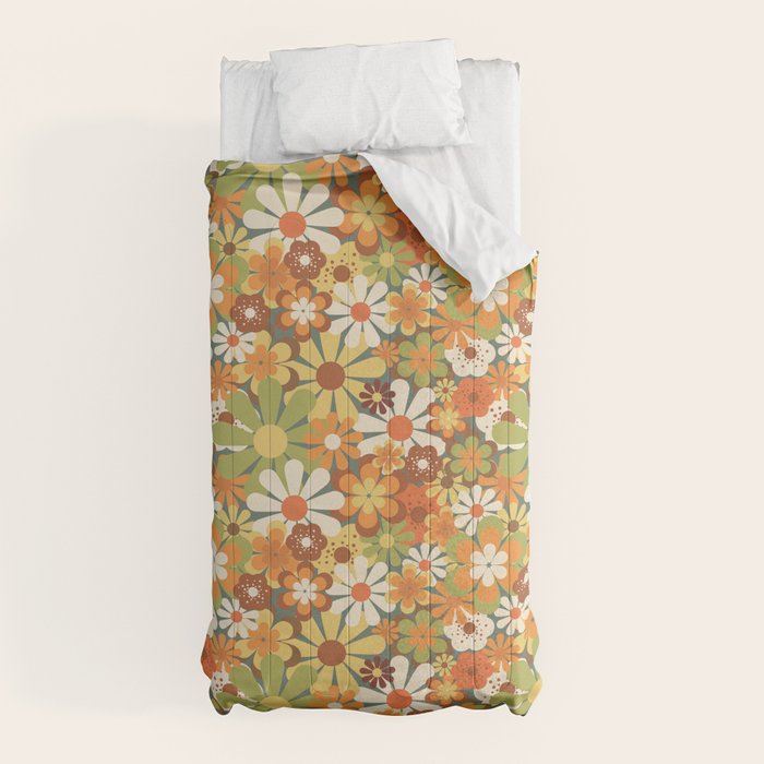 70's Retro Flowers Print Comforter