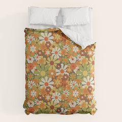 70's Retro Flowers Print Comforter