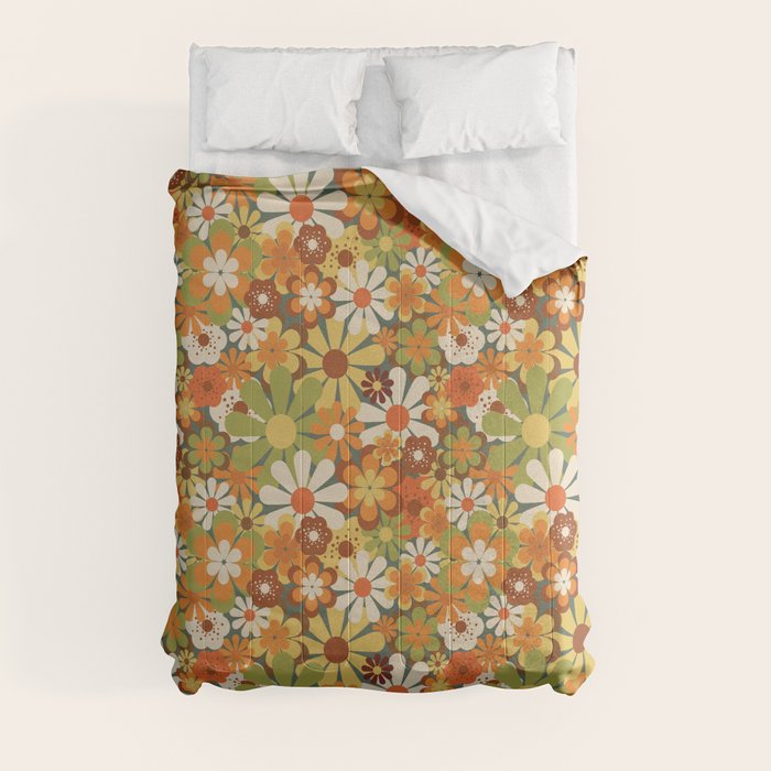 70's Retro Flowers Print Comforter