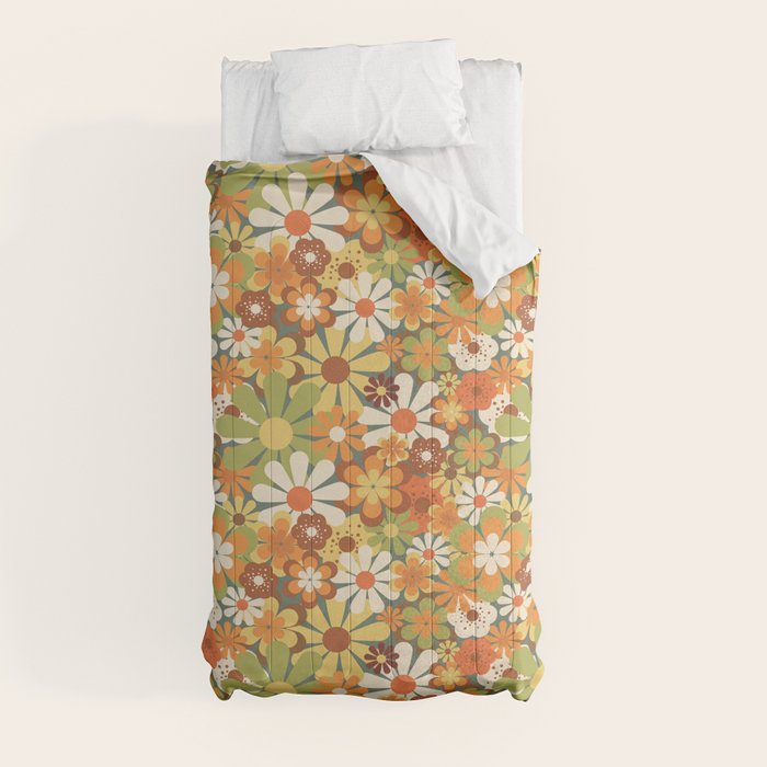 70's Retro Flowers Print Comforter