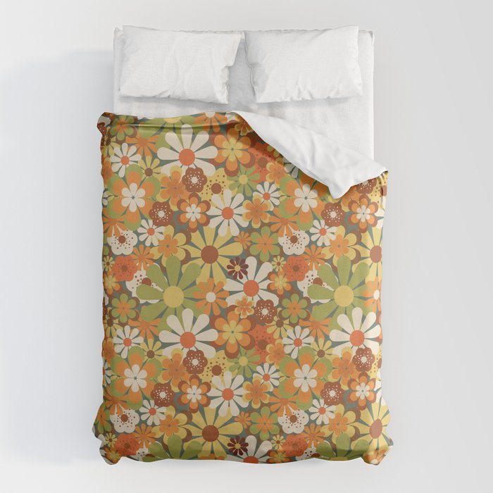 70's Retro Flowers Print Duvet Cover