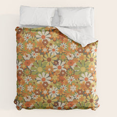 70's Retro Flowers Print Comforter