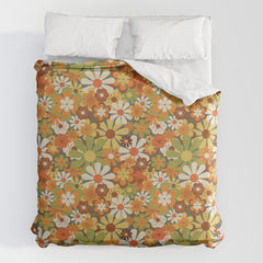 70's Retro Flowers Print Duvet Cover