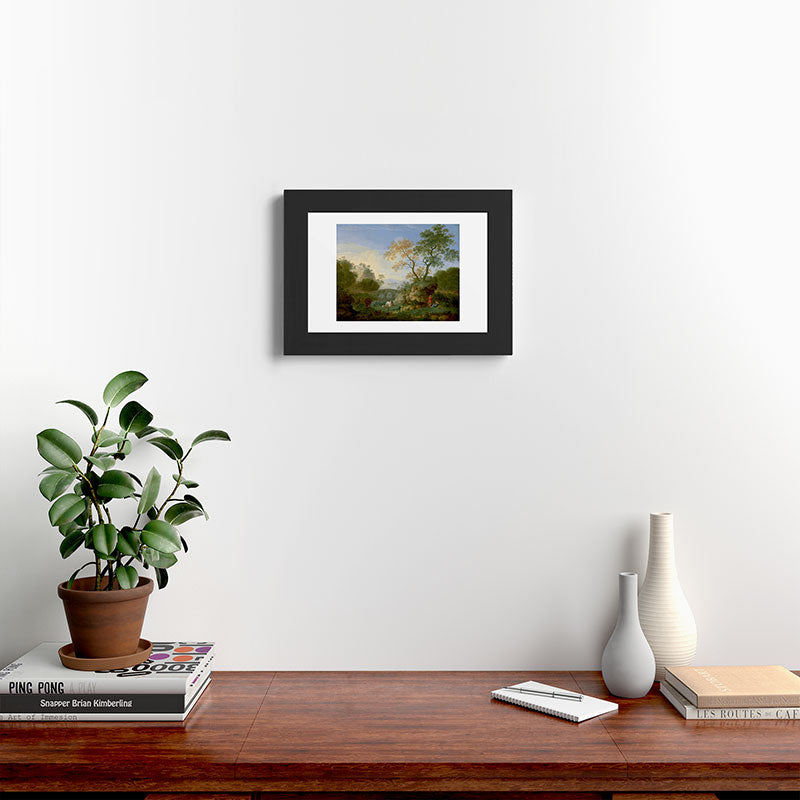 A Landscape with Distant Classical Ruins, a Bridge, Figures, and Cattle Framed Art Print