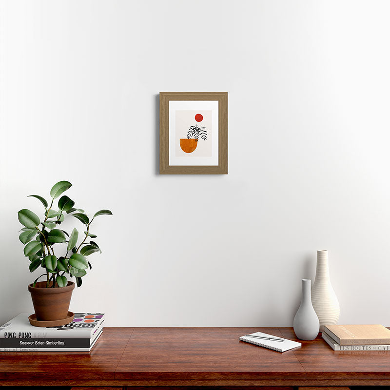 Autumn Vine' Minimal Mid Century Abstract Shapes With Floral Plant Motif Boho Vintage Paper Collage Line Drawing Framed Art Print