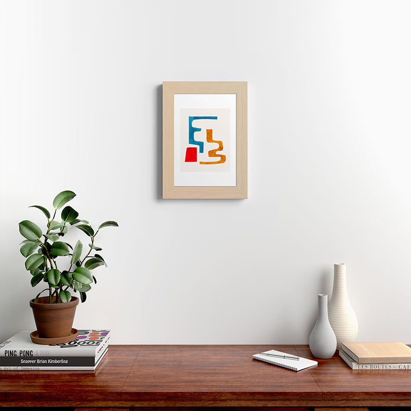 Falling Down' Paper Collage Fun Colorful Shapes Mid Century Minimal Abstract Art by Ejaaz Haniff Framed Art Print
