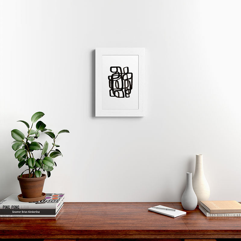 Writing On The Wall' Mid Century Modern Fun Abstract Shapes  Framed Art Print
