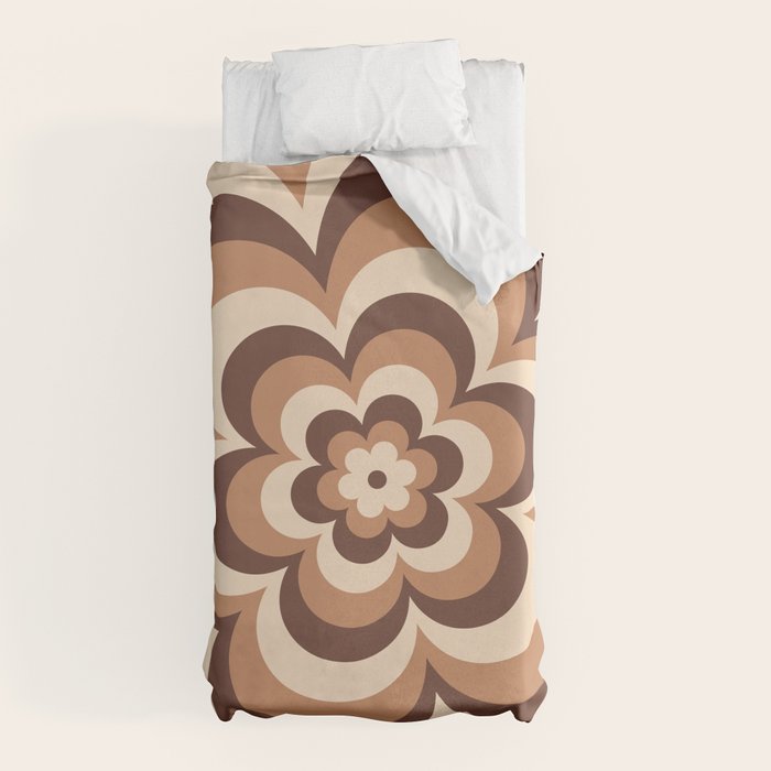70s Retro Flower Power in Coffee Brown Duvet Cover