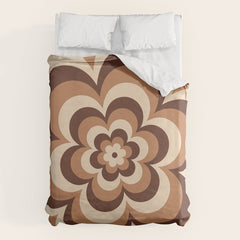 70s Retro Flower Power in Coffee Brown Duvet Cover