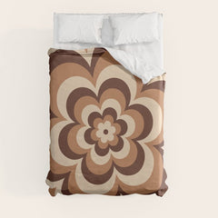 70s Retro Flower Power in Coffee Brown Duvet Cover