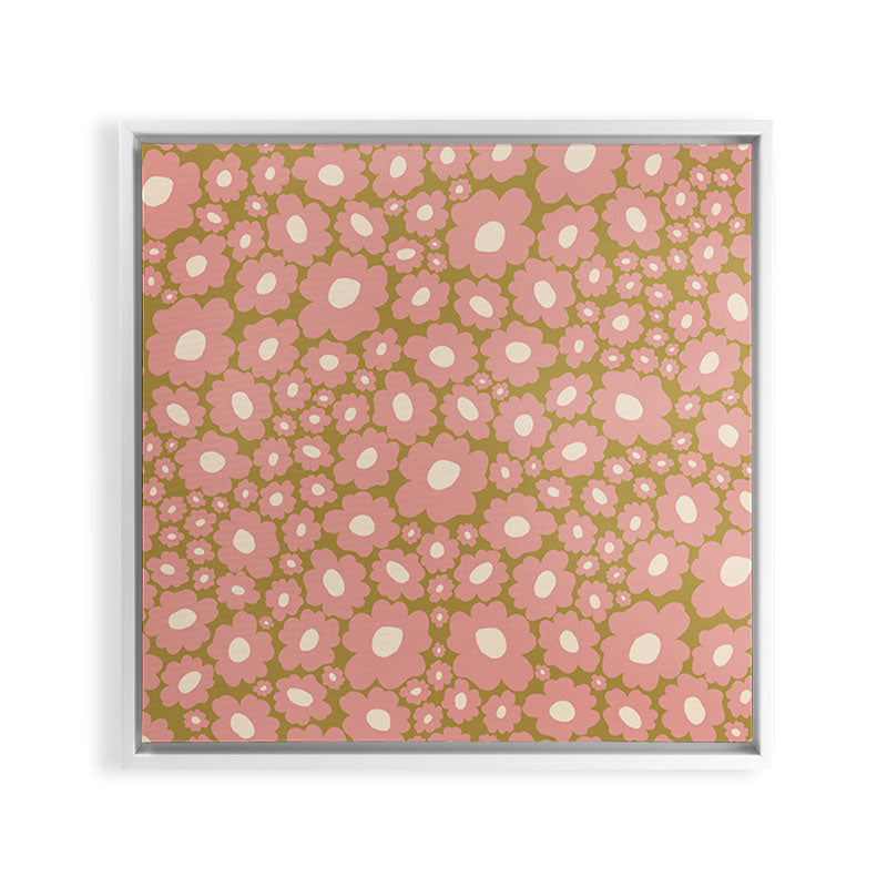 70������������������s Retro Floral  Framed Canvas Print