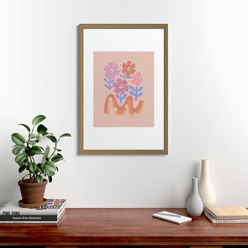 70s Retro Floral vibe Framed Art Print