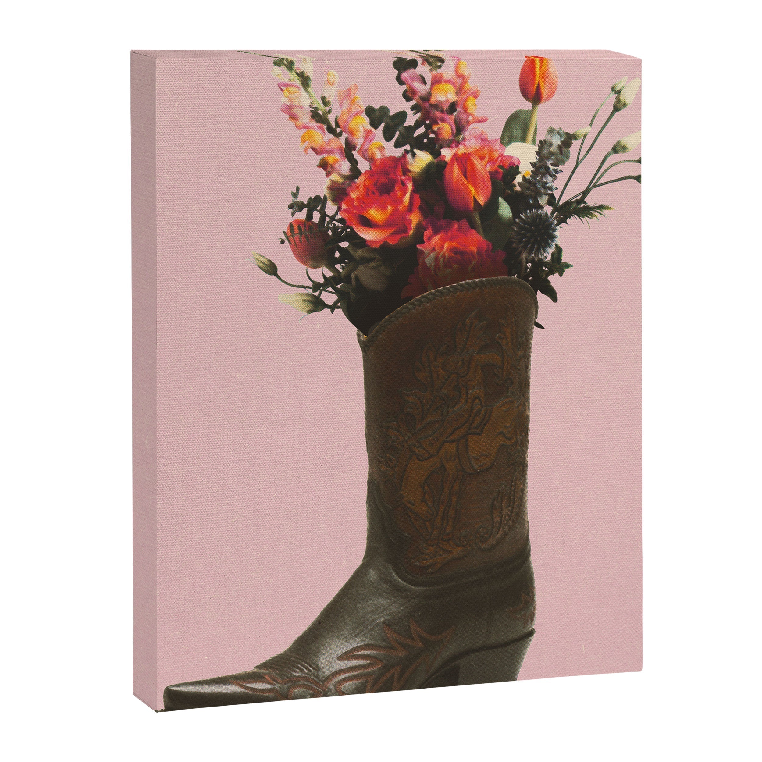 A Cowboy Boot With Spring Bouquet Canvas Print