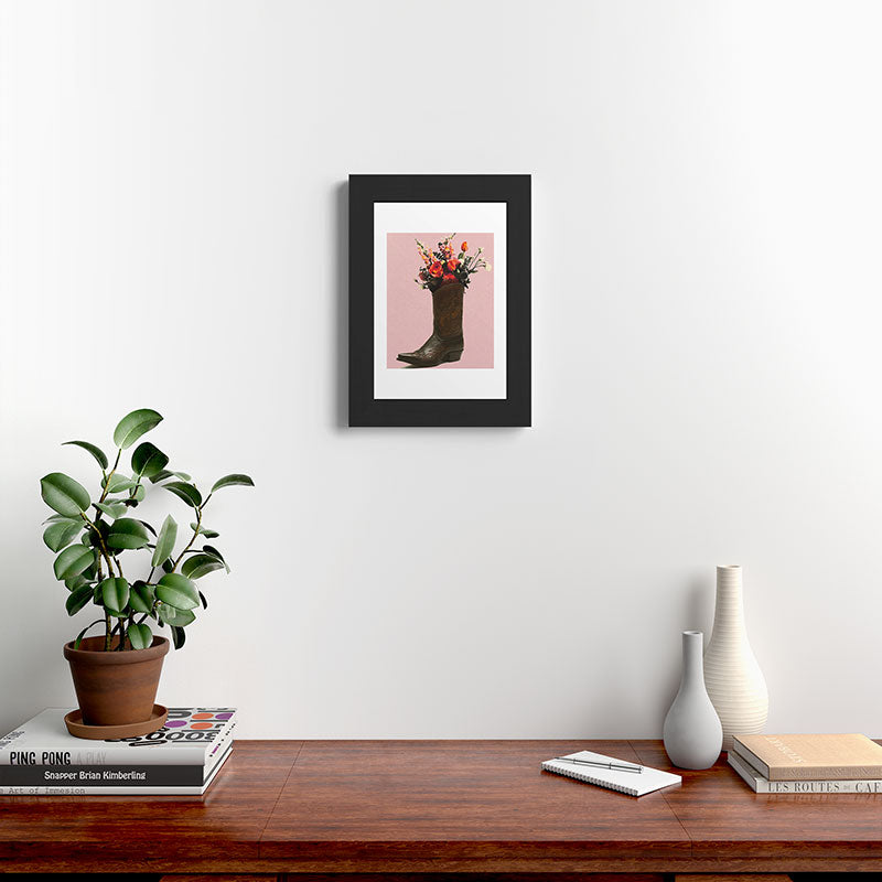 A Cowboy Boot With Spring Bouquet Framed Art Print