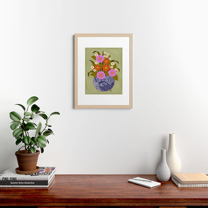 1970s Disco Ball Flower Pot  Framed Art Print